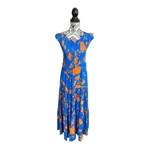 ABEL THE LABEL Blue & Orange Floral Smocked Maxi Dress